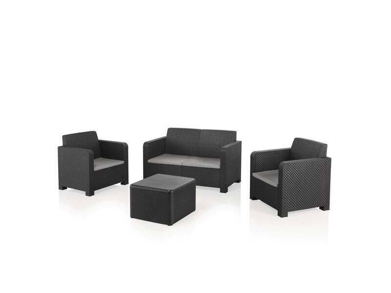Salon bas de jardin résine injectée NATERIAL Novo anthracite, 4 personnes